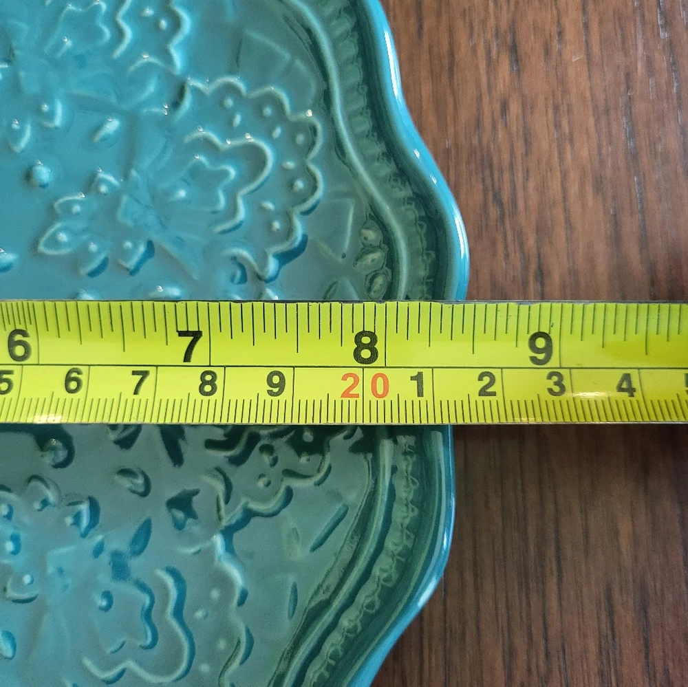 Set of 2 Pioneer Woman Farmhouse Lace Blue Teal Salad Plate Embossed Pattern 8.5